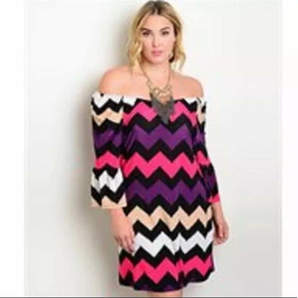 MOA~MULTI-COLOR CHEVRON~BELL~DRESS/TUNIC~1X~TRENDY